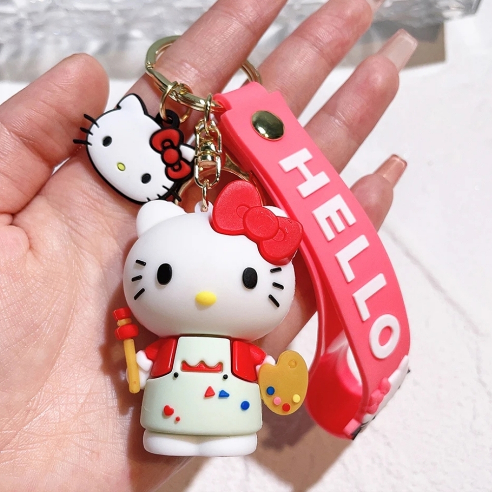 Hello Kitty Sanrio Keychain With Strap Bag Tag Painter Artist Kawaii